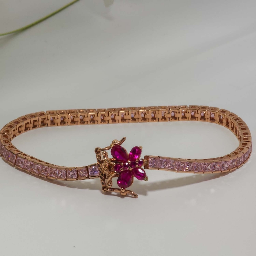Rose goldtone Pink Topaz Butterfly Tennis Bracelet